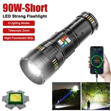 90000LM White Laser LED Flashlight Zoomable Camping Work Lamp  USB Rechargeable