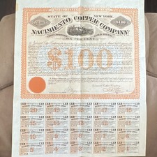1851 Sacramento Copper Company $100 Bond Certificate, State of Nevada/New York