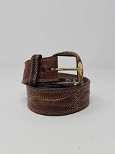 Vintage Justin Belt USA Made 46 Brown Cowhide Leather Tooled Raised Design