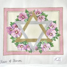 Sandra Gilmore Handpainted Needlepoint Canvas Rose of Sharon tallis bag challah