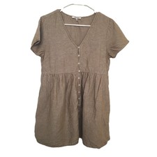 Madewell Linen Blend Alexandra Button Front Mini Dress MEDIUM Petite Lagenlook M