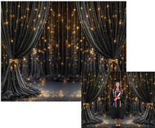10X8Ft Black Gold Backdrop for Photography Luxury Curtain Backdrop with Golden L