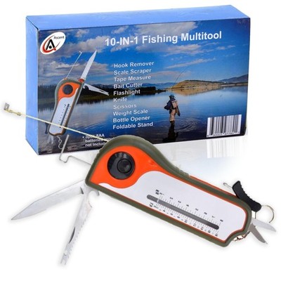 Fishing Multitool With Hook Remover Knife Scale Flashlight And Opener