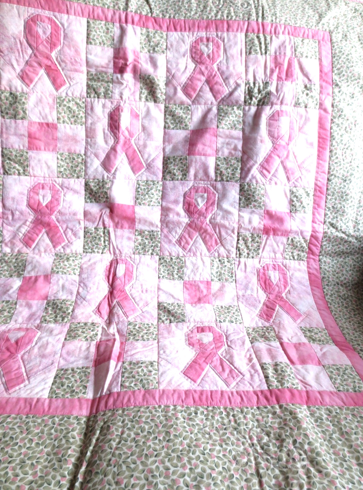 2000 39"X39" BREAST CANCER AWARENESS QUILT BY ARDYTH'S SEW N SHOPPE CLUB MEMBERS