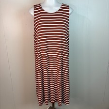 Old Navy Mini Swing Dress XL Brown White Striped Sleeveless Stretch Casual