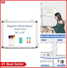Double Sided White Board 16x12 Inch Magnetic Dry Erase Board with Markers Eraser