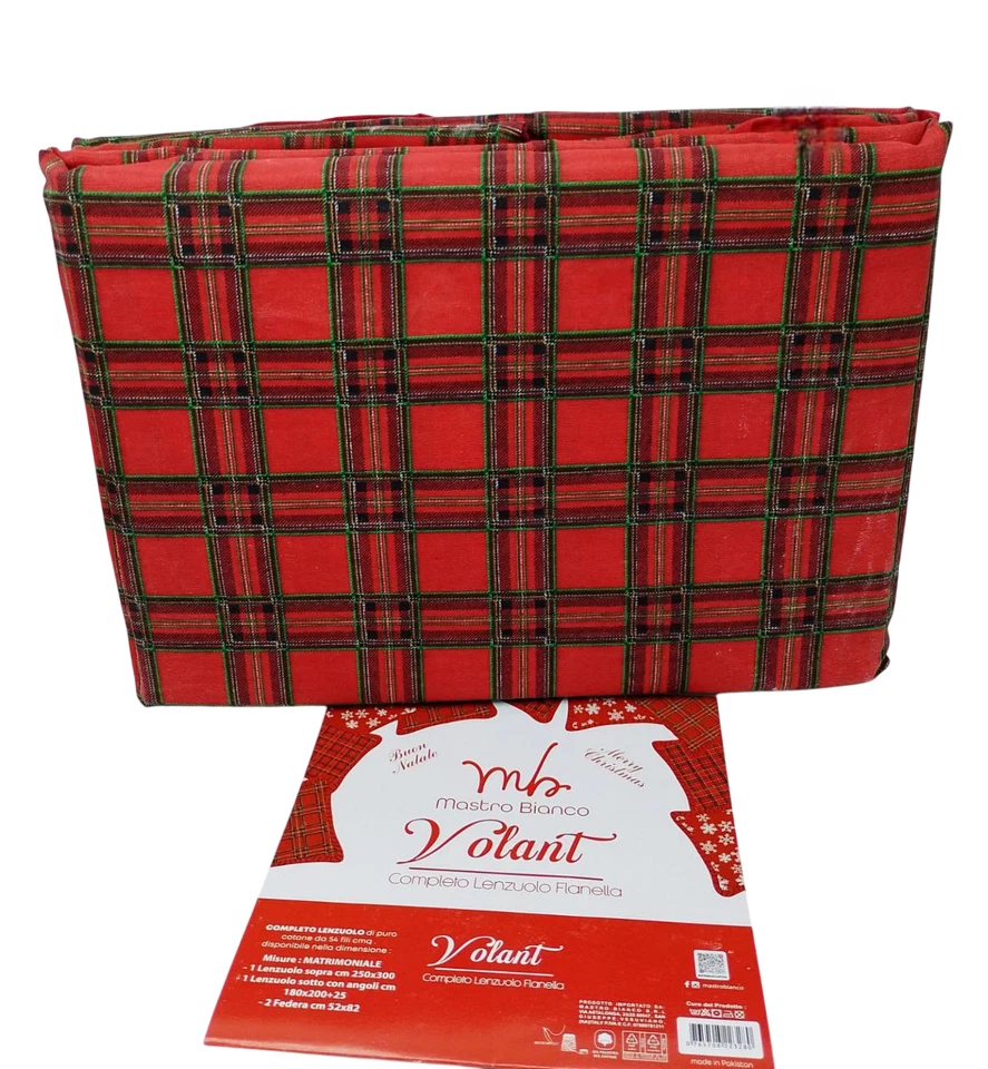 Completo Lenzuola Letto Matrimoniale In Flanella Stampa Natalizia Con Rouche - Immagine 3 di 4