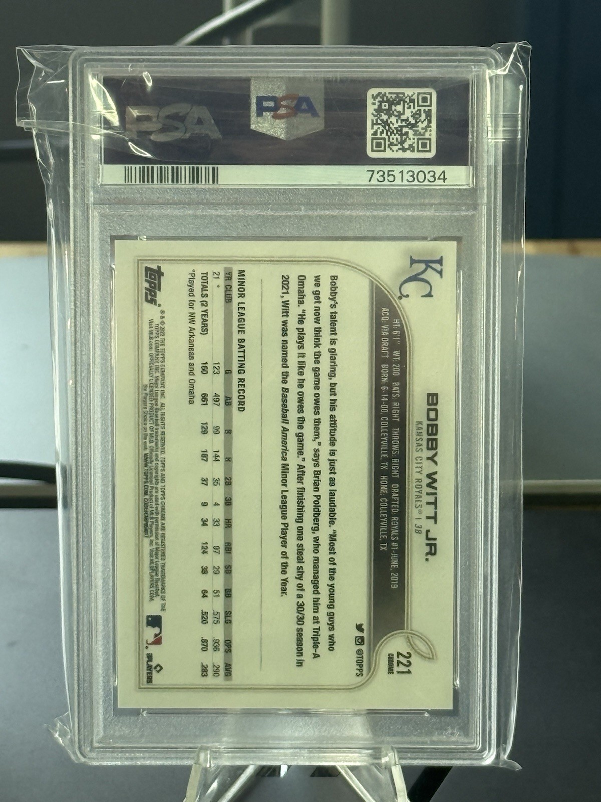 BOBBY WITT JR. RC PSA 10 2022 Topps Chrome Short Print Refractor Rookie #221 SP view 2