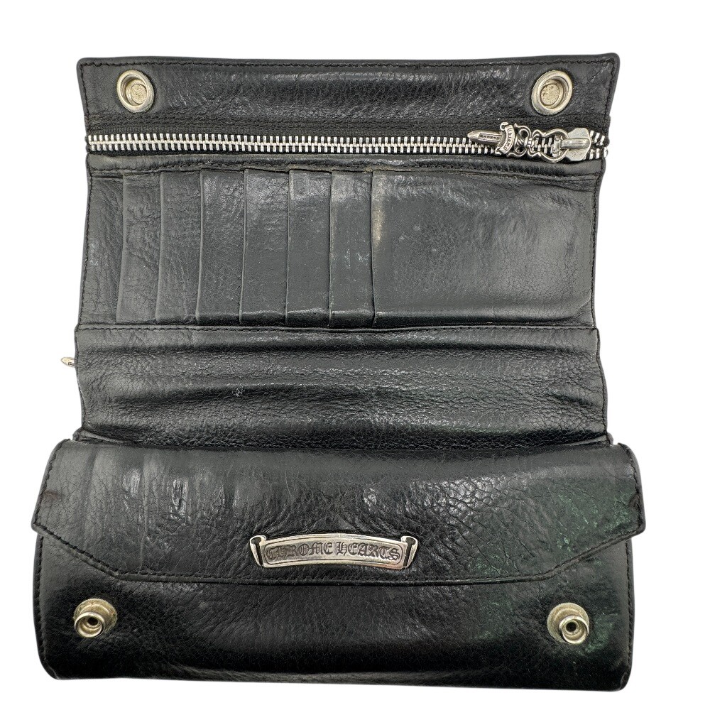 CHROME HEARTS Cross button long wallet leather Greasy Purse black leather mens thumbnail 6