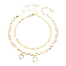 Initial Heart Ankle Bracelets for Women, Letter O Layered Anklets, Gold Tone
