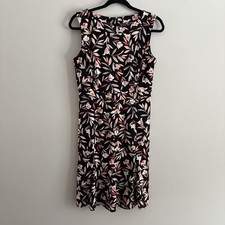 Talbots Petites Women 8P Black W/Pink Floral Sleeveless Flared Hem Sheath Dress