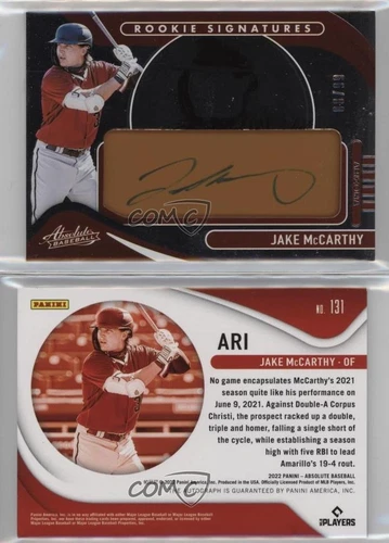 2022 Panini Absolute Rookie Signatures Tan Leather /99 Jake McCarthy Auto RC
