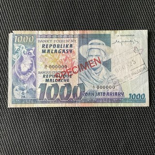 MADAGASCAR: 1000 Francs 1974 Pick 65s SPÉCIMEN TB/TB 🔥