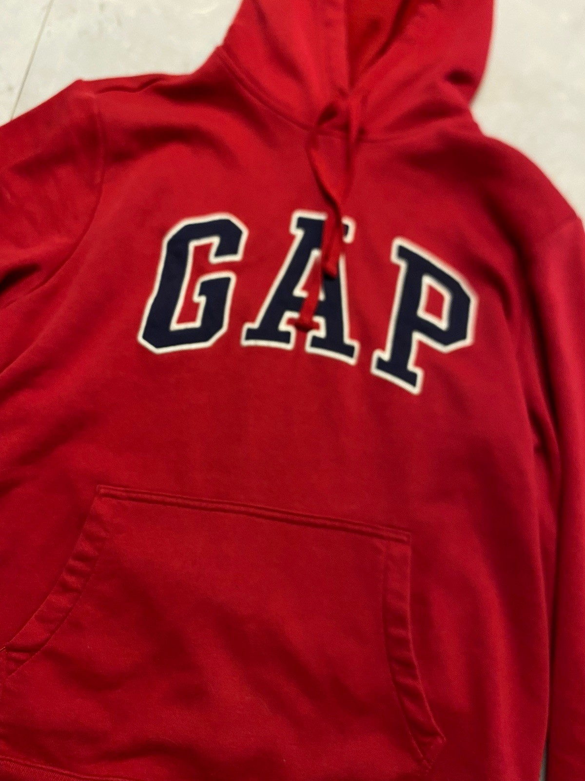Gap Red Logo Fleece Hoodie Pullover Men's Size M Long Sleeve Cotton