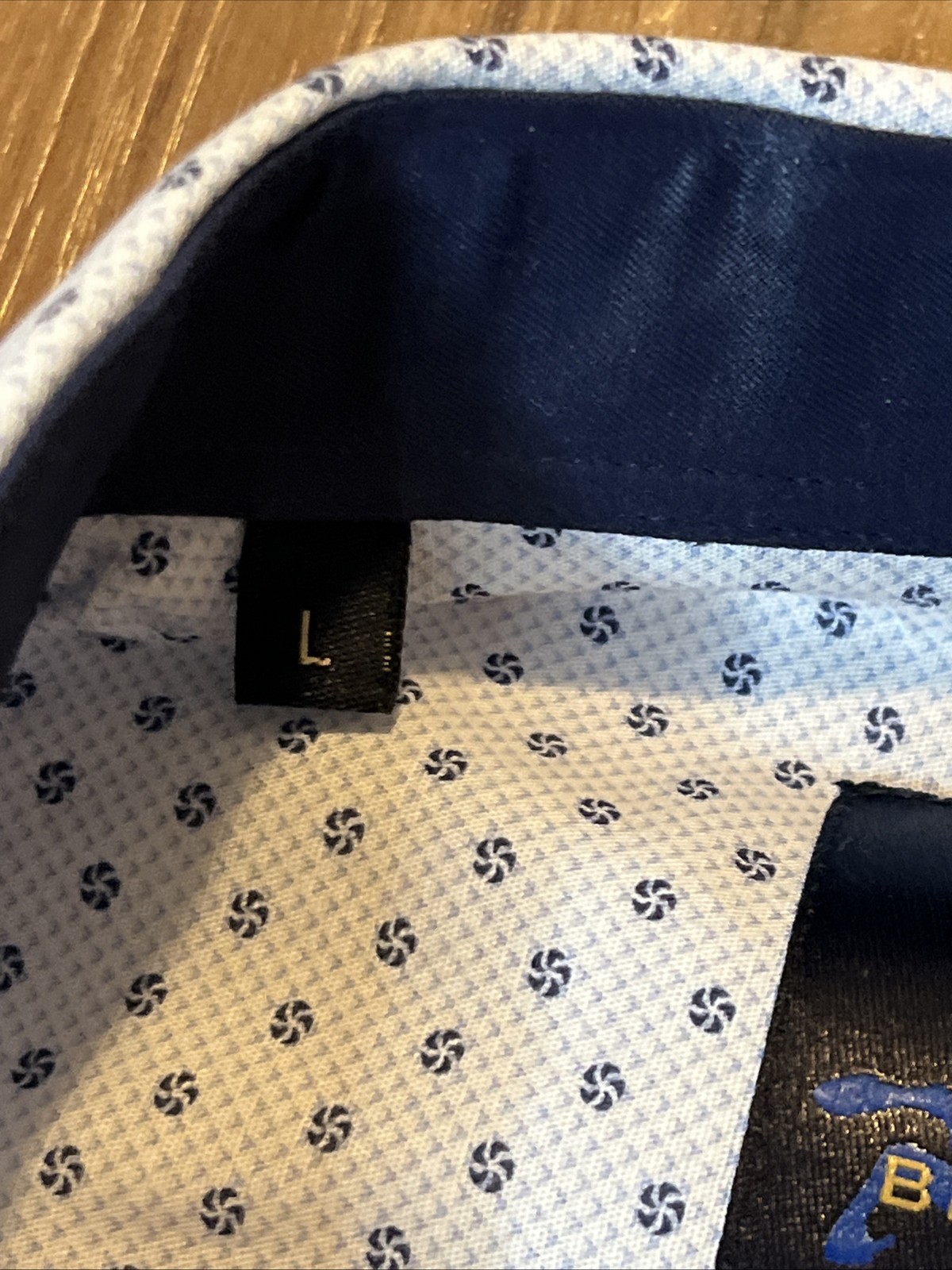 Benetti Modern Fit Shirt Men’s L Blue & White Geometric Print Flip Cuff