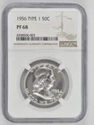 1956 NGC PF68 50C Type 1 Proof Silver Franklin Half Dollar