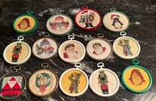 Vintage Lot Of 14 Framed Cross Stitch Needlepoint Christmas Ornaments