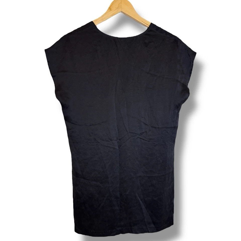 Twelfth Street Cynthia Vincent Black Washed Silk Embroidered Tunic Blouse Small - Image 2 of 4