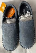 New Gymboree Boys Canvas Linen Slip On Shoes Size 13 Blue With Brown Trim
