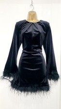 River Island Little Black Dress  velvet feather cuff & hem Christmas party NEW