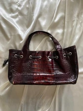 Brown Patent Leather Croc Embossed East West Handbag Donald J Pliner Vinage y2k