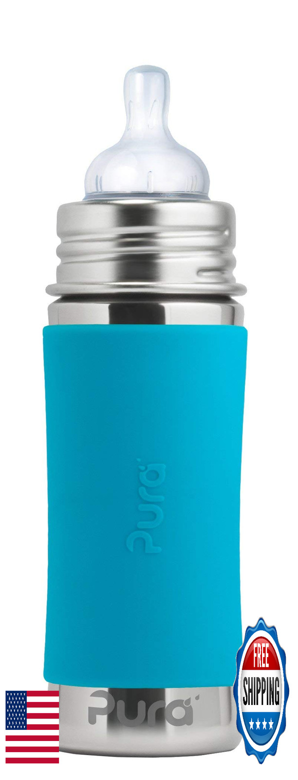 Pura Kiki 9oz/275ml Stainless Steel Infant Bottle w/Sleeve, 