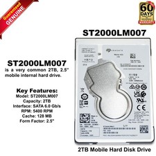 Seagate Mobile HDD 2TB 5.4K SATA 6G 2.5" Laptop Hard Drive ST2000LM007 DD2XK