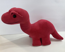 Vintage Red Brontosaurus Dinosaur Plush 1980s Stuffed Animal Heavy Eyebrows READ