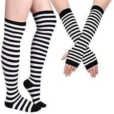 Geyoga Arm Warmers Leg Warmers Striped Thigh High Socks Black and White
