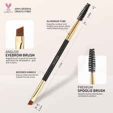 Duo Eyebrow Brush Professional Angled Eye Brow Brush and Spoolie Brush Black