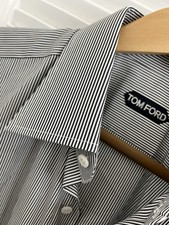 Tom Ford Blue White Pinstriped Mens 41/16 French Cuff Button Up Dress Shirt