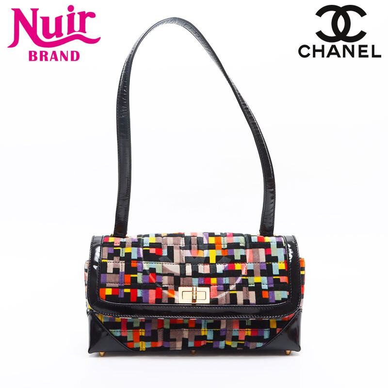 CHANEL No 6 Flap Shoulder Bag in Velvet Multicolor Black-image