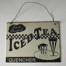 Vintage Fresh Brewed Ice Tea Quencher American Diner 20cm Retro Metal Sign 