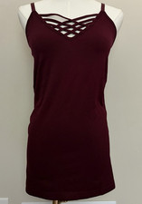 Zenana Burgundy Women  s Stretch Camisole Tank, Adjustable Straps, L/XL