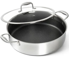 MICHELANGELO Tri-ply Stainless Steel Saute Pan 6 Quart, Deep Frying Pan with ...
