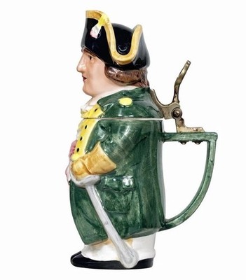 Vintage English Toby Jug Pewter Lid Napoleonic Figure Stein 12  Ceramic MINT
