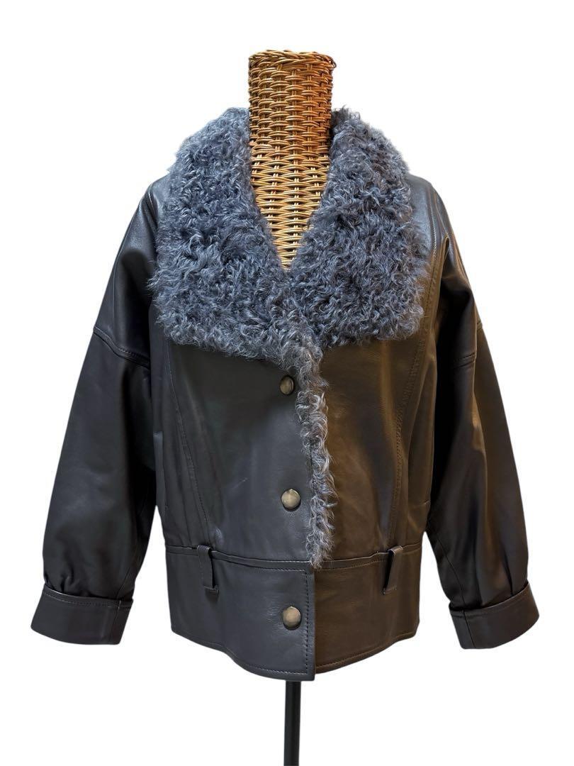 ◎real lamb leather curly fur jacket gray 【公式通販】