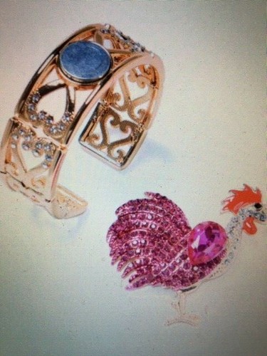 MULTI COLOR AUSTRIAN CRYSTAL ENAMELED CUFF BRACELET DETACHABLE ROOSTER BROOCH - Picture 4 of 10