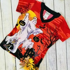 NEW UA Scrubs Ghostly Night Halloween Scrub Top NWT S Ghost