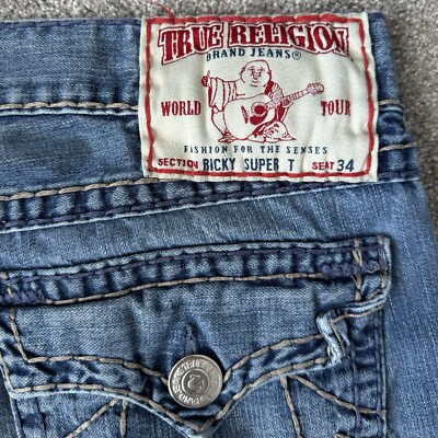 True Religion Jeans Mens Ricky Super T 38x29 Flap Pockets Vintage