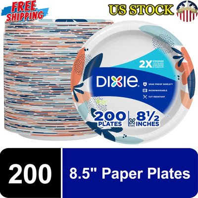 200 Count Disposable Paper Plates 8.5 In Soak Proof Microwave Safe 2X Stronger