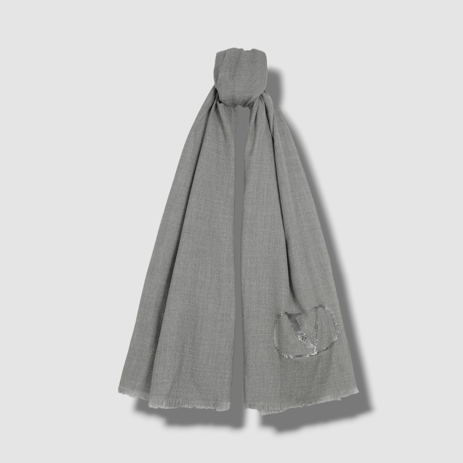 Valentino Women's Gray Cashmere Silk Vlogo Signature Shawl Scarf