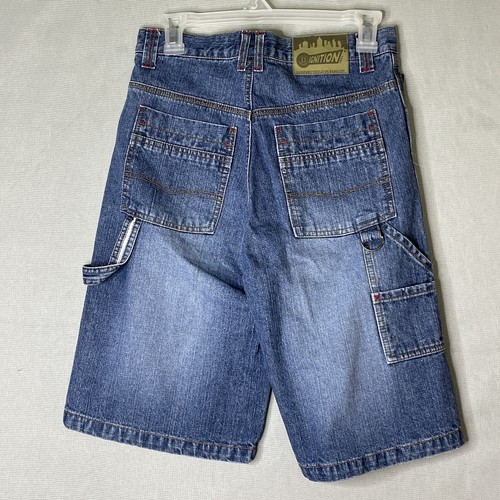Ignition Intl Boys Skater Jean Shorts Size 12 Blue Denim Cotton Faded Front Long - Picture 4 of 11