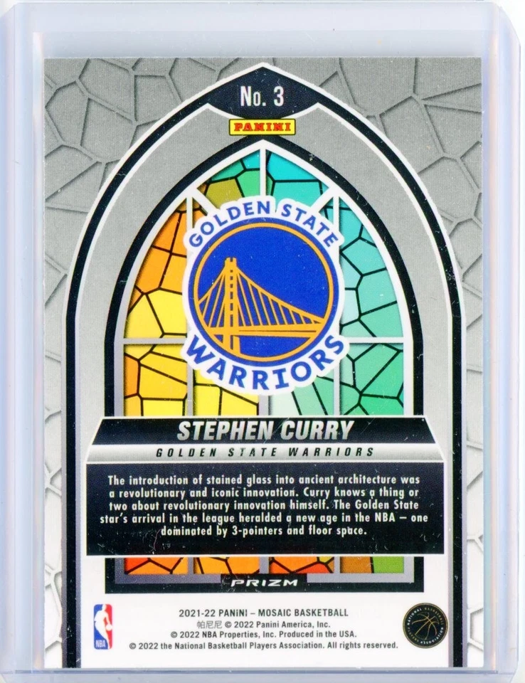 2021-22 Panini Mosaic STEPHEN CURRY Stained Glass Insert No. 3 Prizm SSP - Image 2 of 2