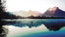 Landscape water boat lake mountains nature Custom Gaming Mat Desk