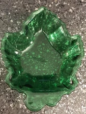 Vintage Anchor Hocking Fire King Emerald Green Glass Leaf Shaped Bowl Dish Mint