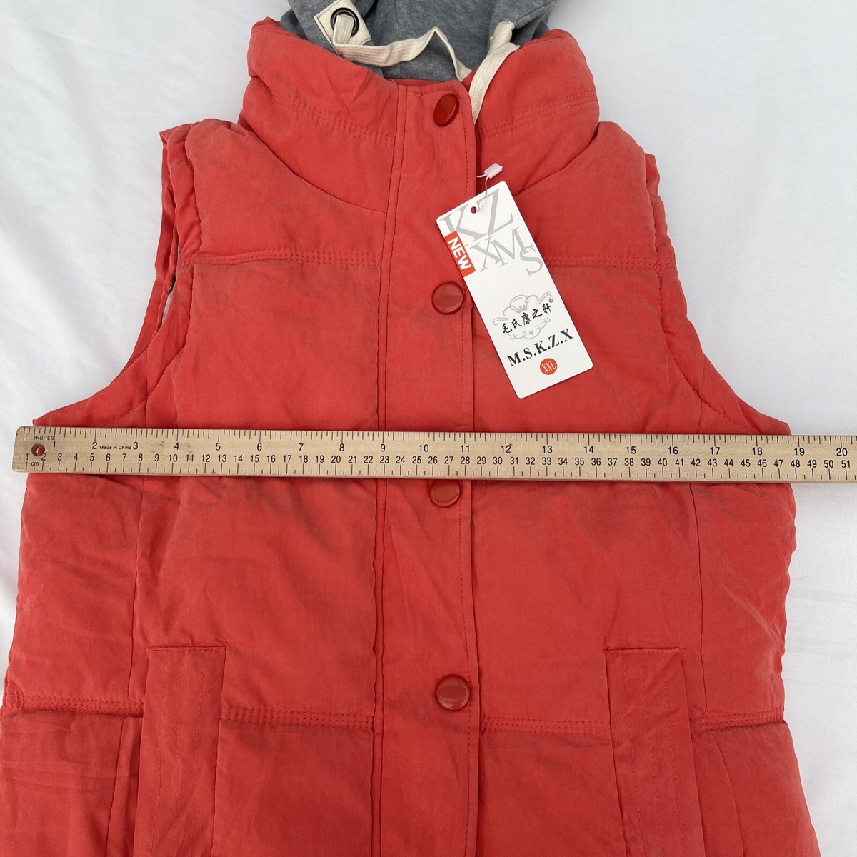 MSKZX Women's Insulated Quilted Red Sleeveless Hooded Puffer MSKZX Women's Insulated Quilted Red Sleeveless Hooded Puffer