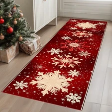 Red Christmas Rug,Christmas Gift,Snowflakes Runner,Christmas Decor,Xmas Area Rug