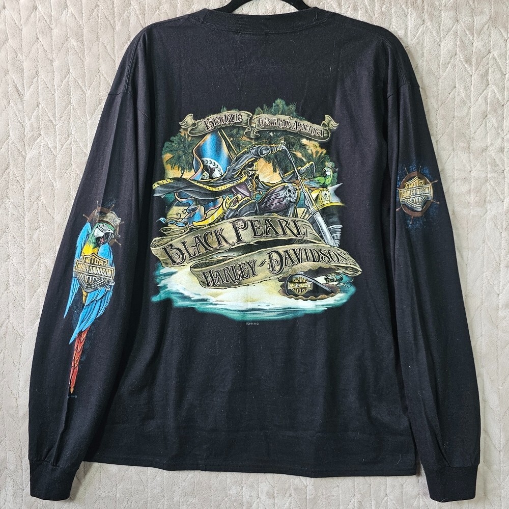Harley Davidson Belize Long Sleeve Shirt Mens Large Black Pearl Pirate Moto