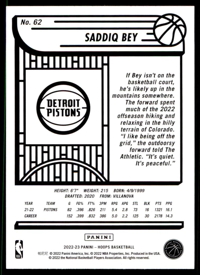 2022-23 Hoops Purple Saddiq Bey #62 - Image 2 of 2